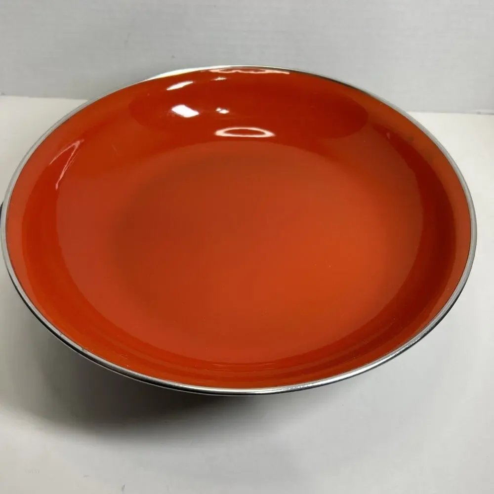 Vtg MCM Emo Celji Style Nesting Enamel Metal 2 Saute Pans Yugoslavia Blue Red